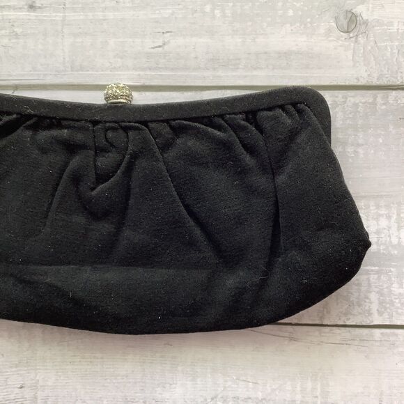 Black Fabric Formal Evening Clutch Purse‎ Bag Rhinestone Snap Closure - Picture 3 of 11